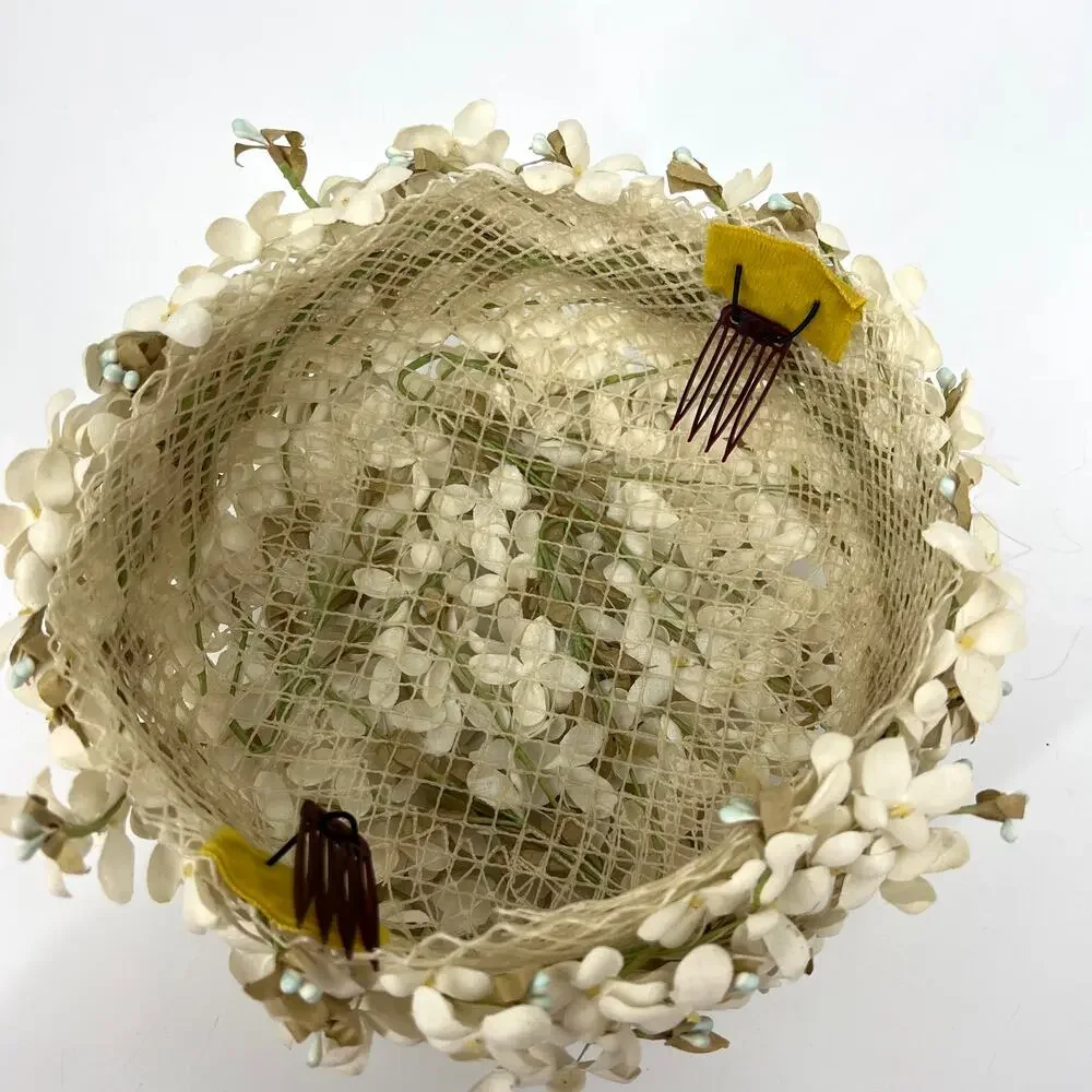 Vintage 60s Fascinator Pillbox Hat Dimensional Floral with Combs One Size